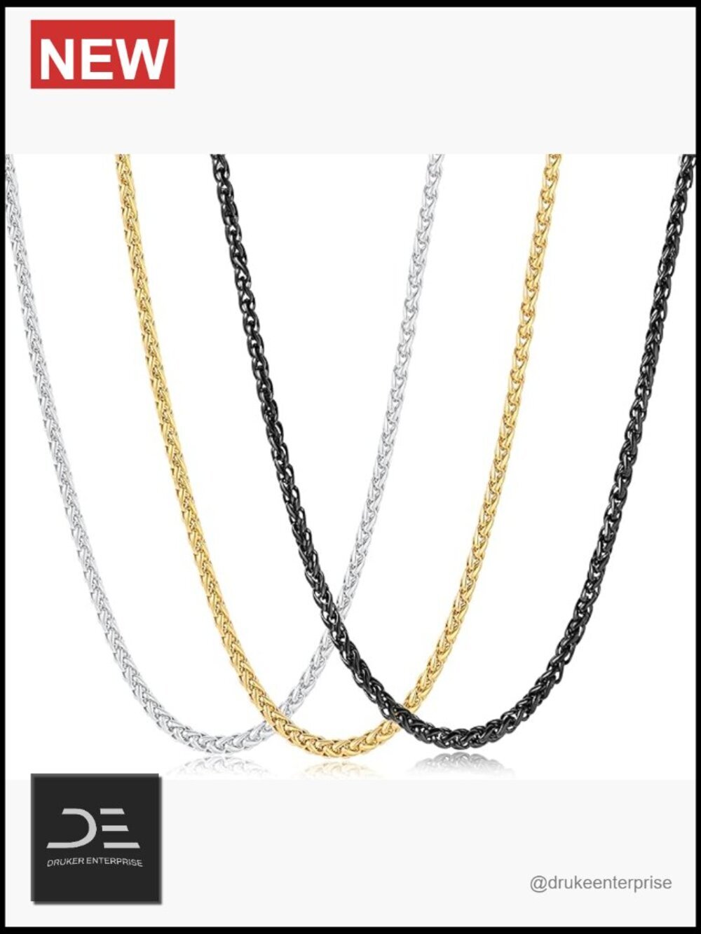 3 Pcs Stainless Steel Wheat Chain Necklace Set for Men